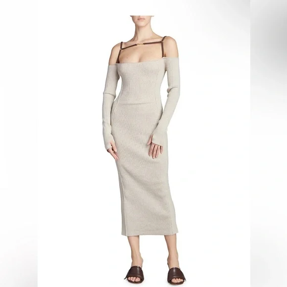 open lace back dress Jacquemus Sierra Ribbed Mini-Dress Light Ivory
